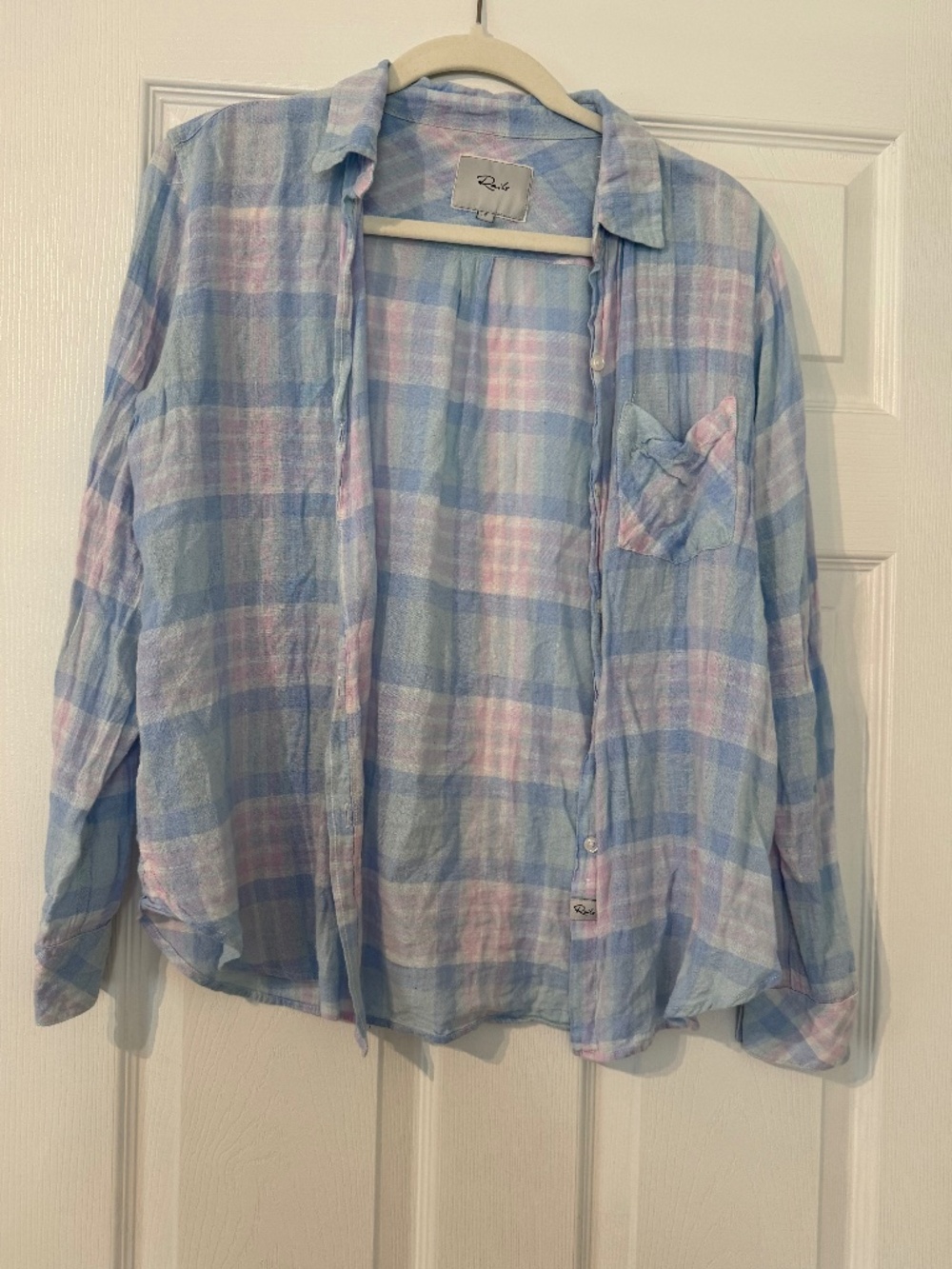 Rails Charli Pastel Plaid Button-Up Linen blend Shirt - Light Blue & Pink, S